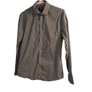 H&M Monochrome Checkered C Button Up Black, Blue and White Shirt Size S